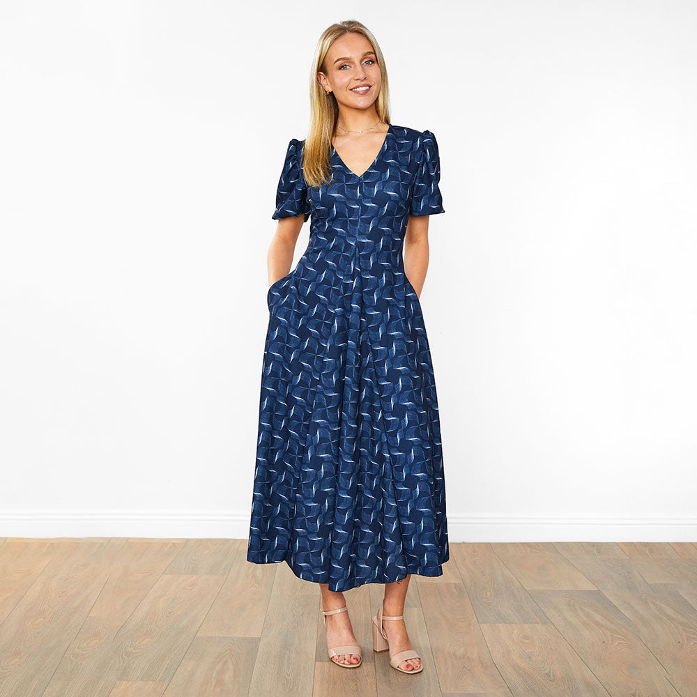 Flora Dress (Navy Abstract)