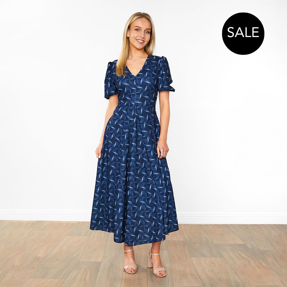 Flora Dress (Navy Abstract)