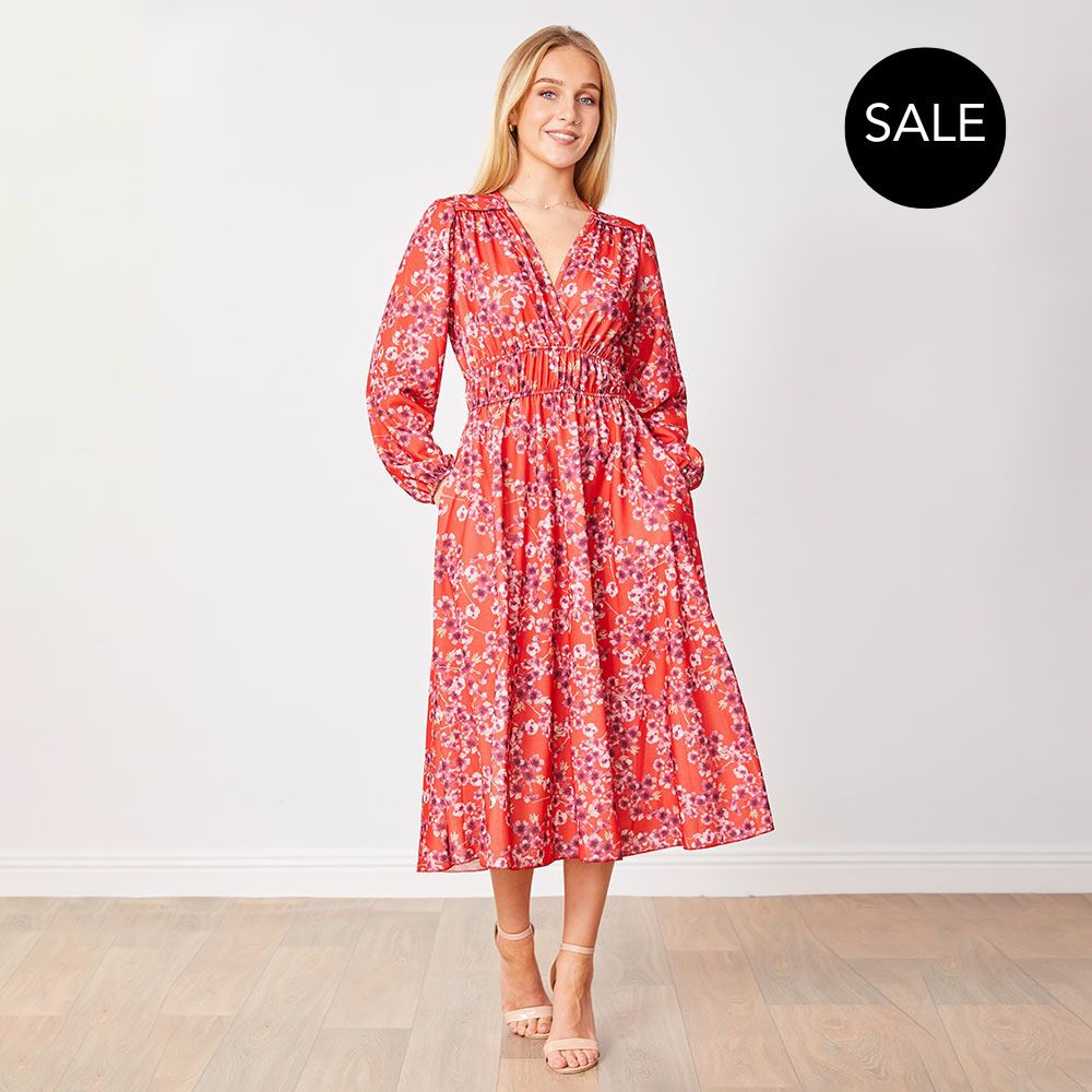 Gina Dress in red floral print – women's dress