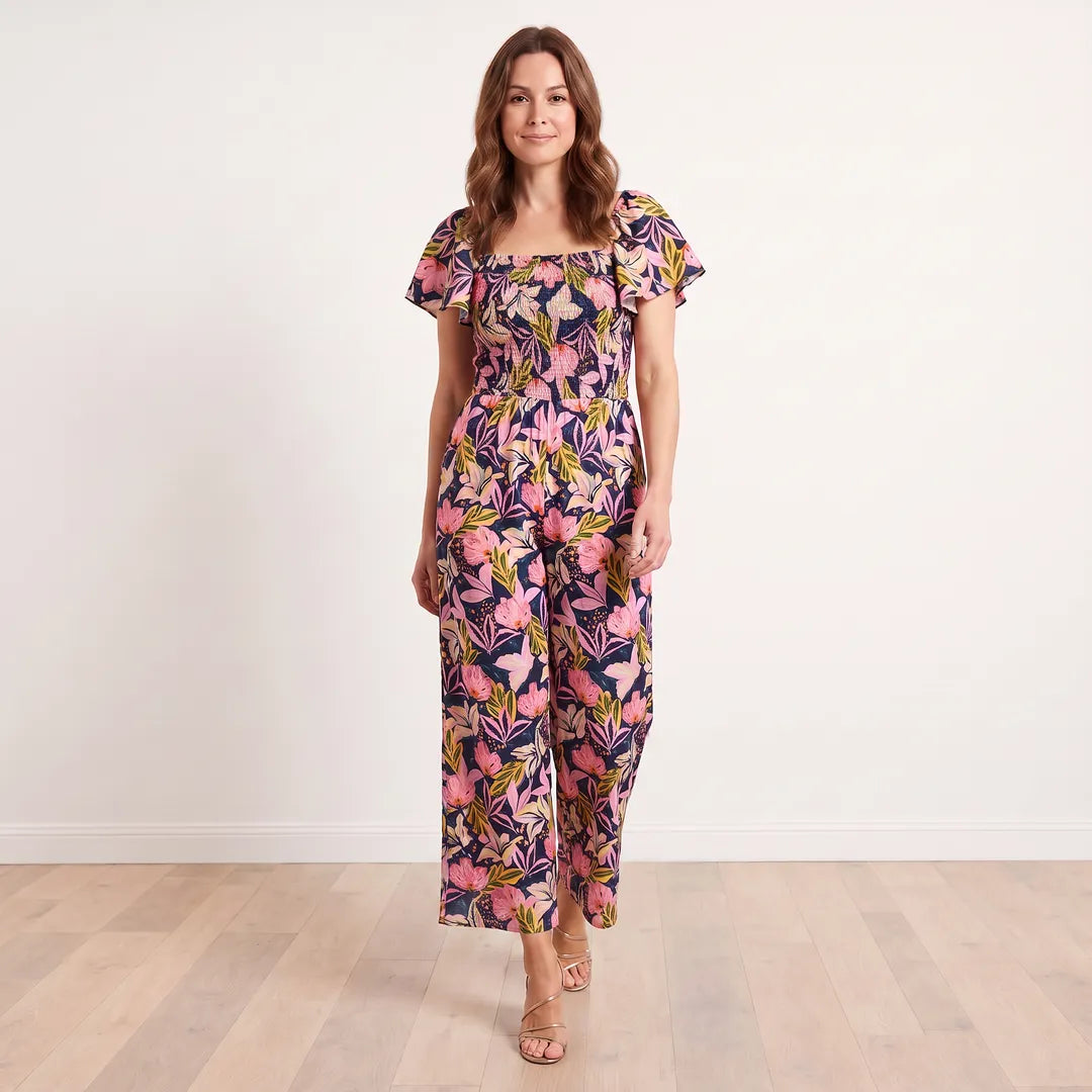 Ivan Jumpsuit Midnight Bloom Lavender - front view on model