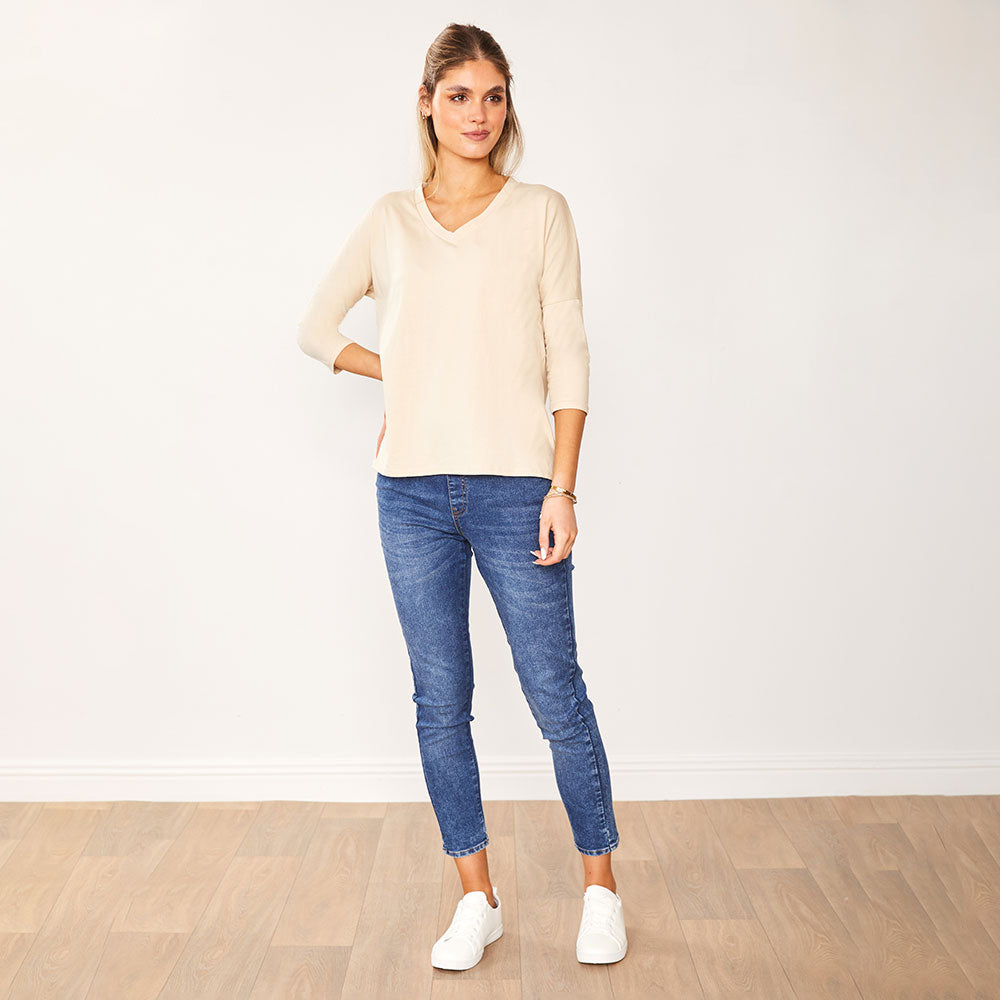 Jasmine V Neck Top (Cream)