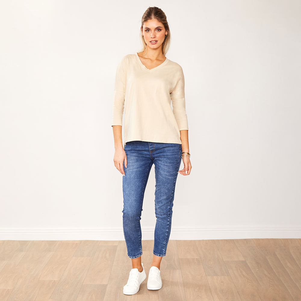 Jasmine V Neck Top (Cream)