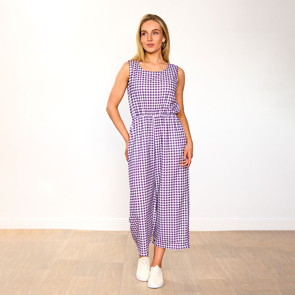 Lottie Jumpsuit (Purple Checkered)