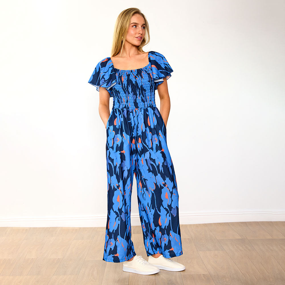 Mara Jumpsuit (Navy/Orange Abstract)