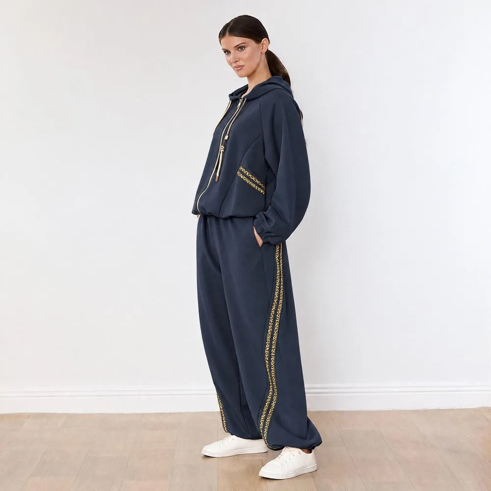 Kaelin Leopard Stripe Co-ord in Navy - side view