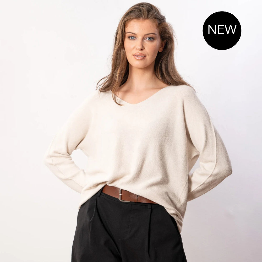 Kylie V Neck Jumper (Cream)