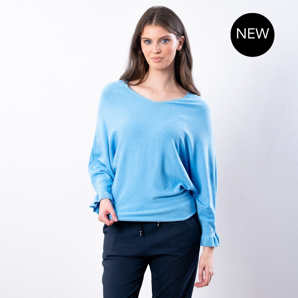 Lexie Batwing V-Neck Top (Blue)