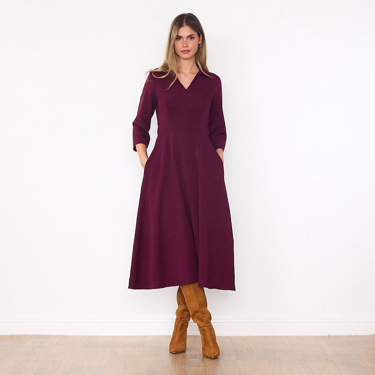 Linda Collar Dress (Burgundy)