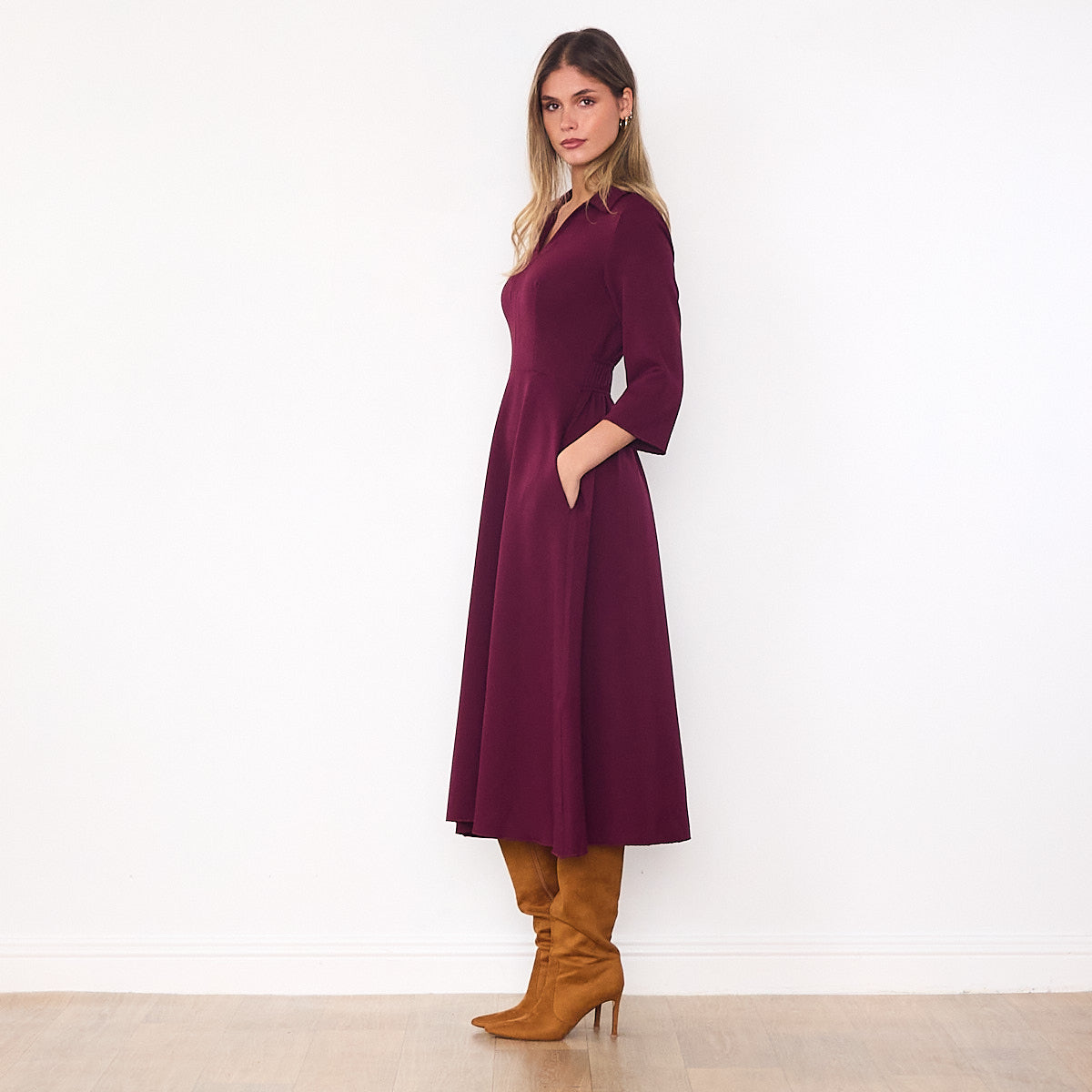 Linda Collar Dress (Burgundy)