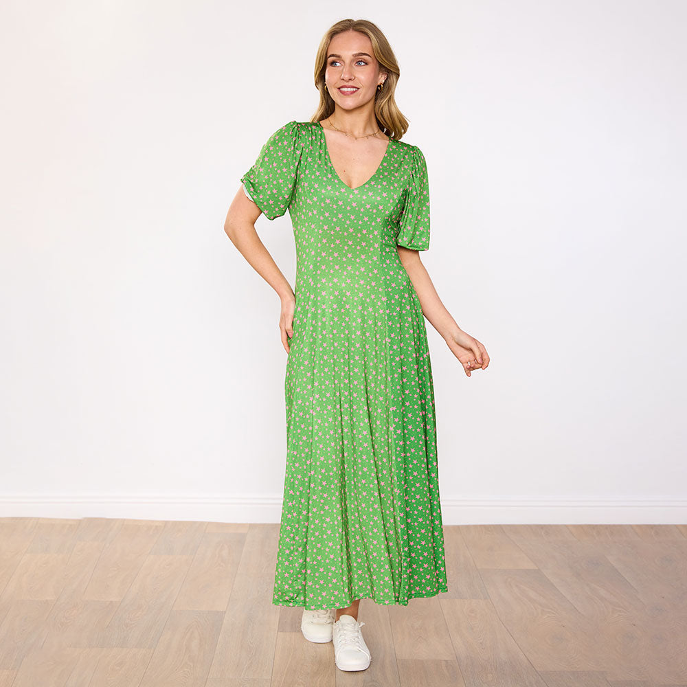 Lucy Dress (Green/Pink Star)
