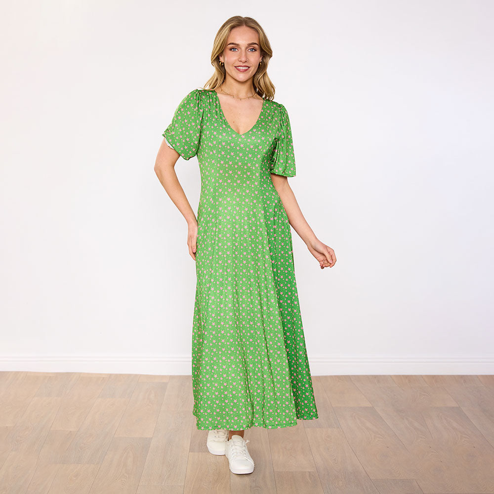 Lucy Dress (Green/Pink Star)