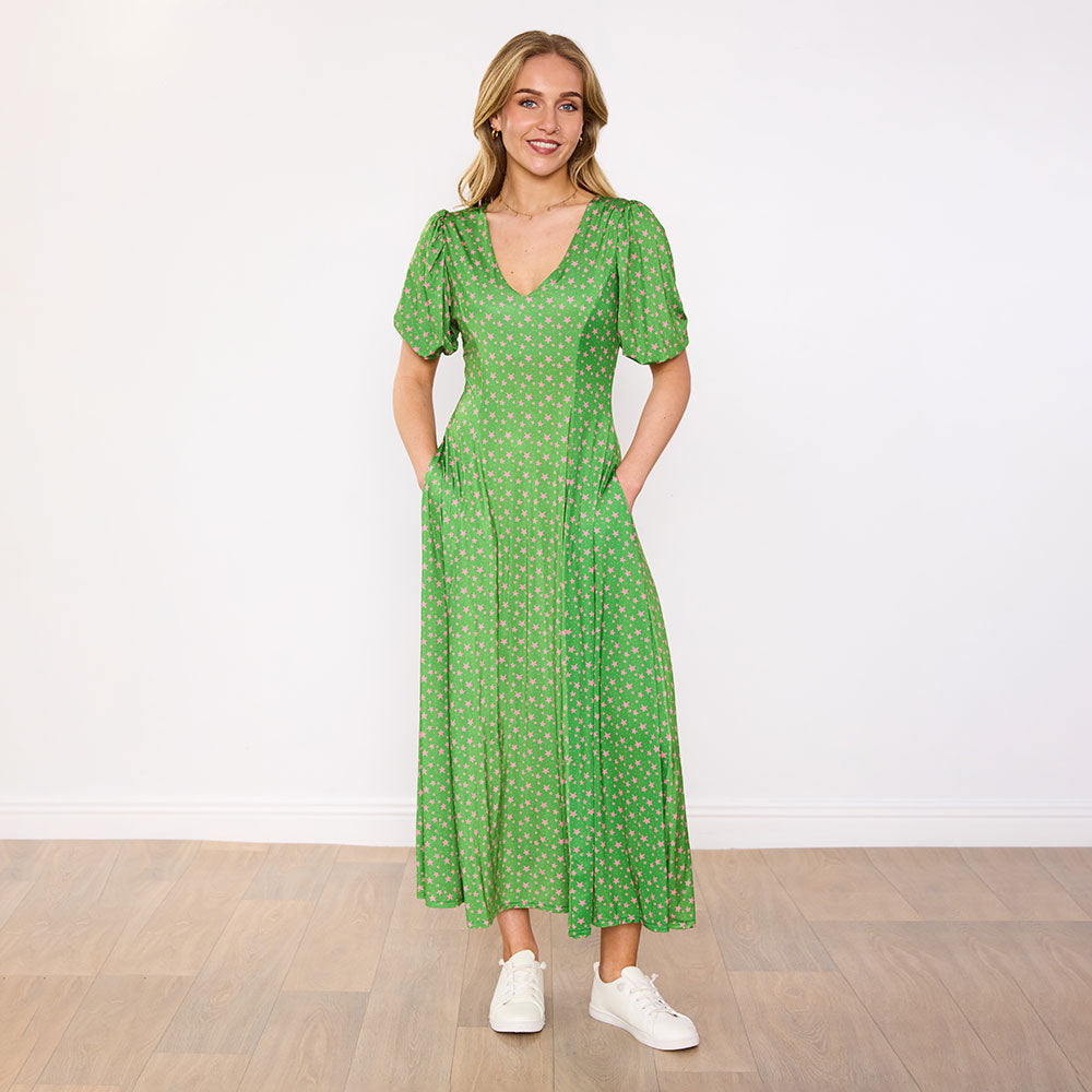 Lucy Dress (Green/Pink Star)