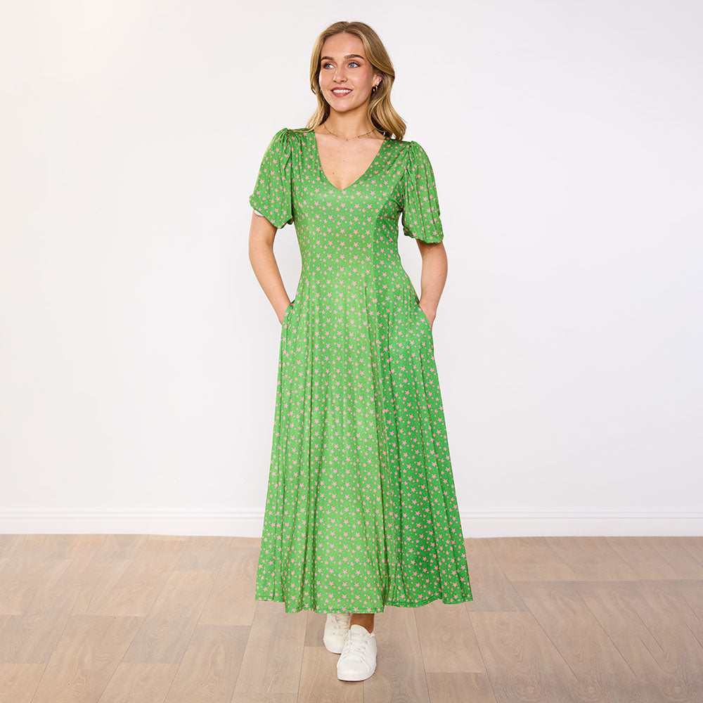 Lucy Dress (Green/Pink Star)