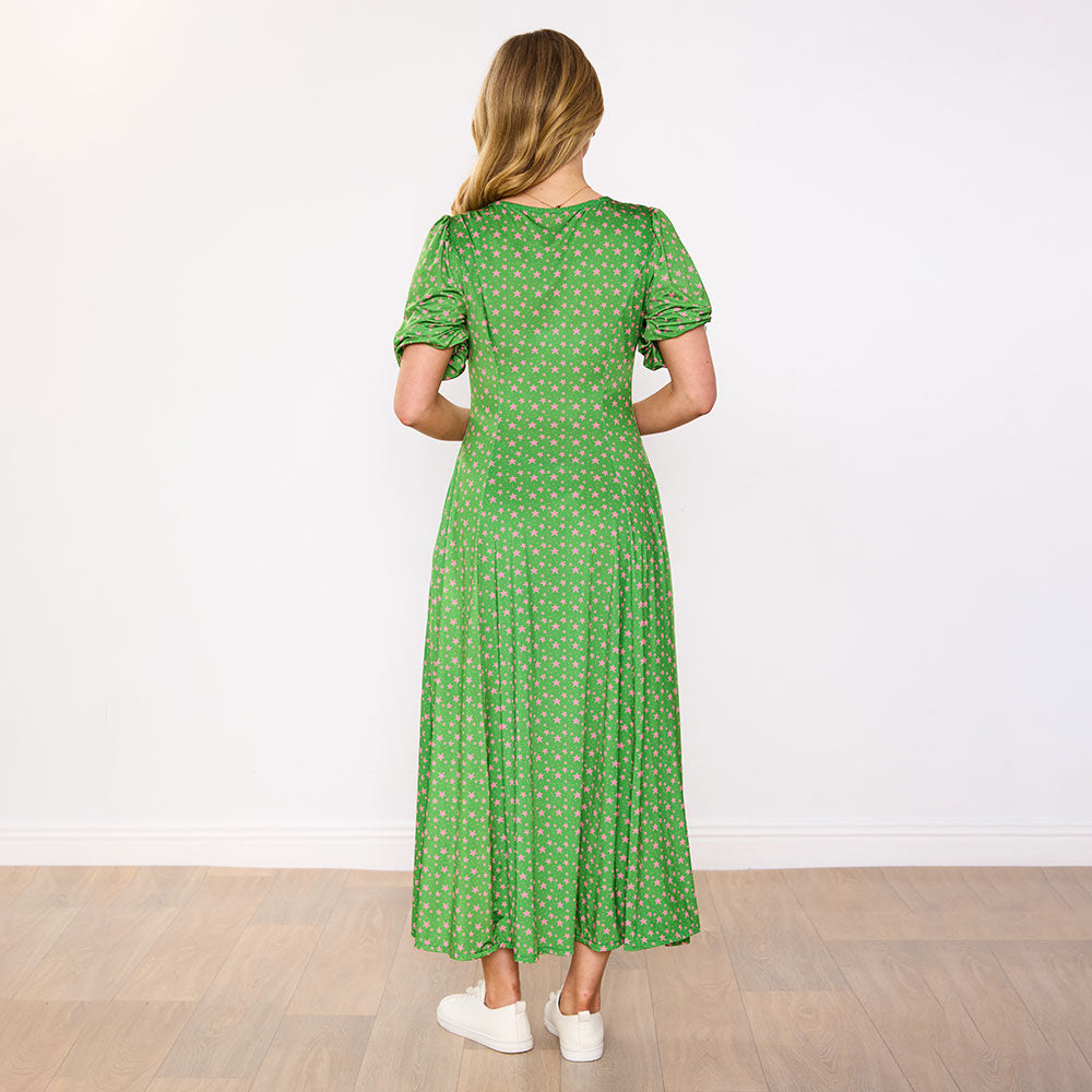 Lucy Dress (Green/Pink Star)