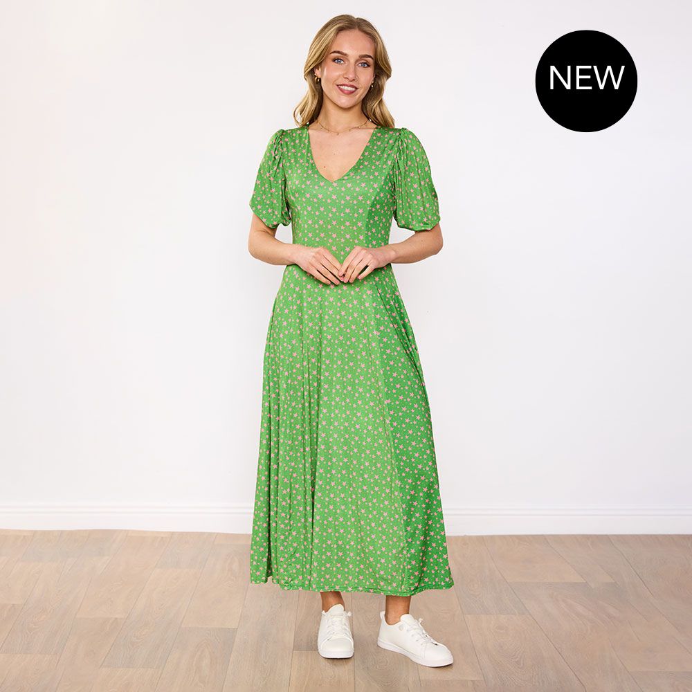 Lucy Dress (Green/Pink Star)