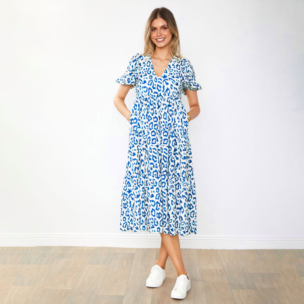 Mabel Dress (Leopard Blue)