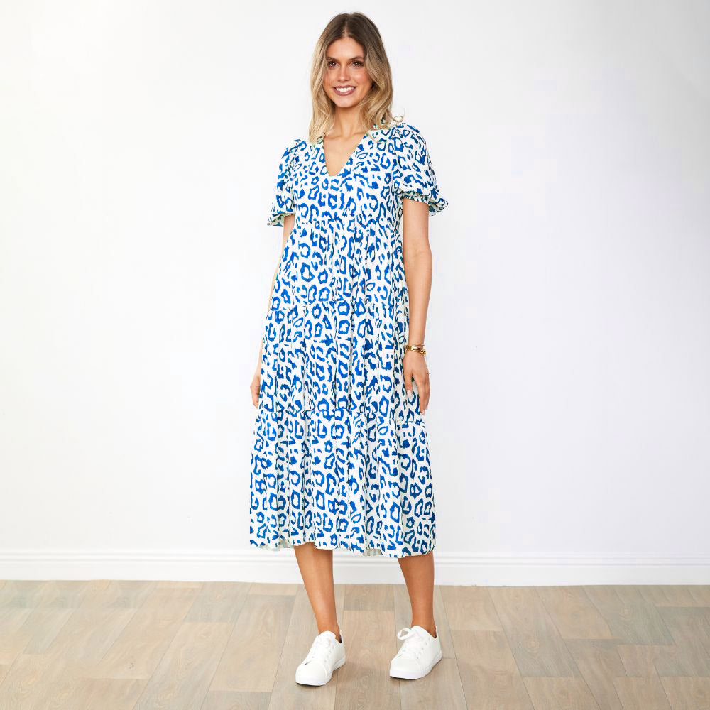Mabel Dress (Leopard Blue)
