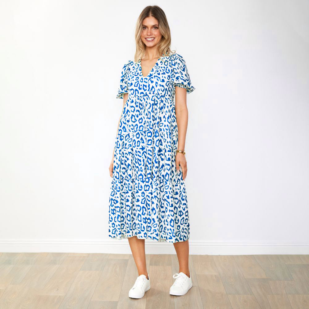 Mabel Dress (Leopard Blue)