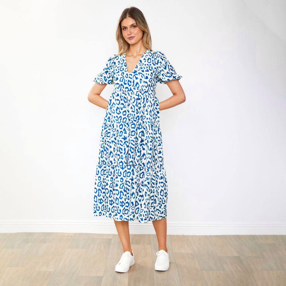Mabel Dress (Leopard Blue)
