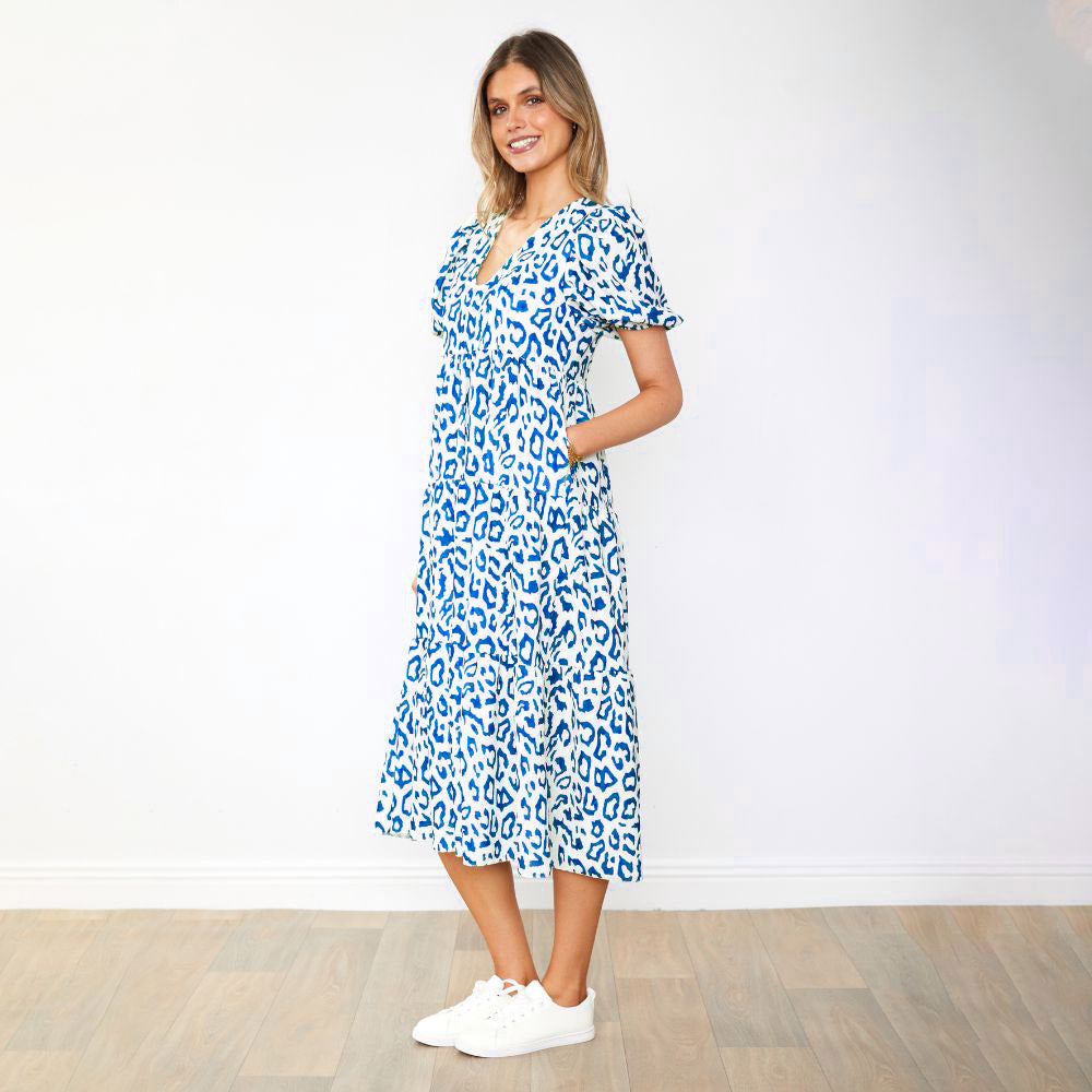 Mabel Dress (Leopard Blue)
