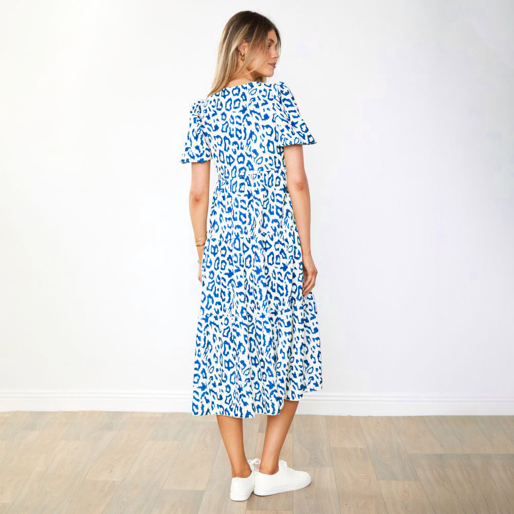 Mabel Dress (Leopard Blue)