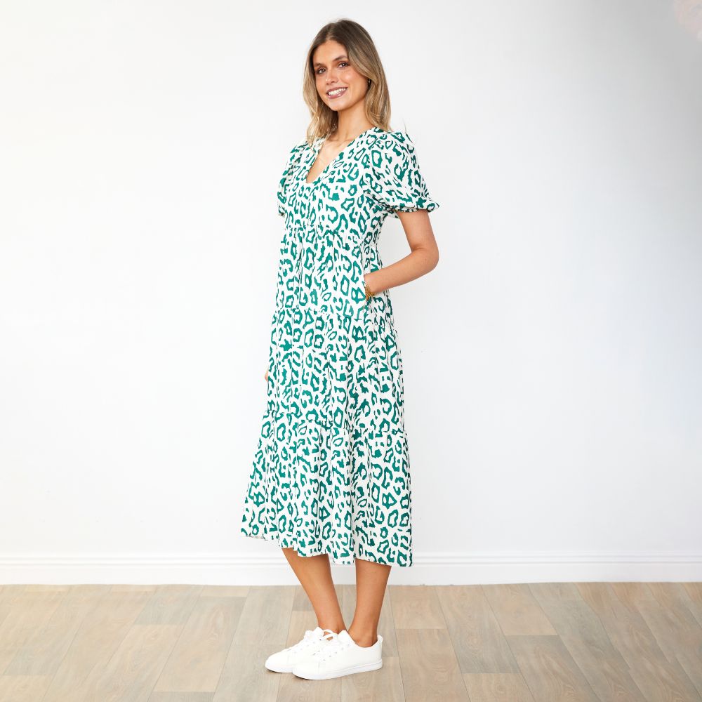 Mabel Dress (Leopard Green)