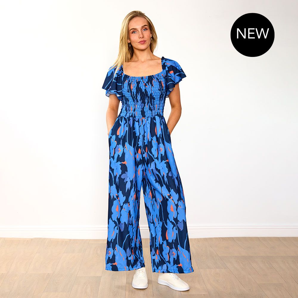 Mara Jumpsuit (Navy/Orange Abstract)