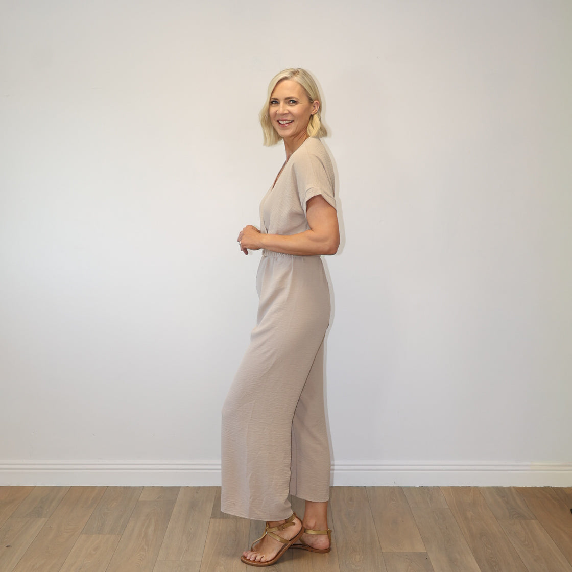 Marbella Belted Jumpsuit (Stone)