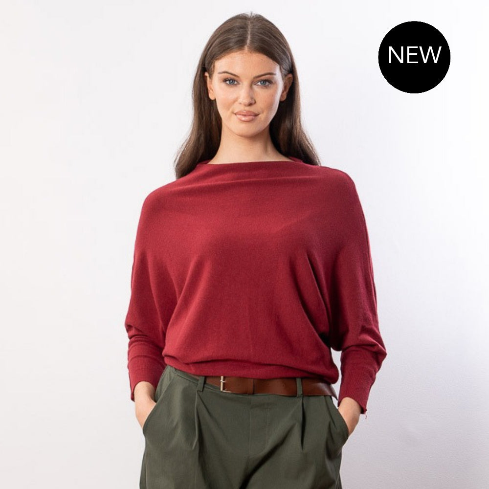 Mariah Batwing Fine Knit Top (Wine)