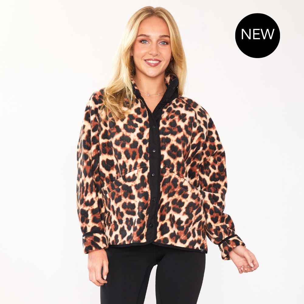 Molly Fleece Jacket (Leopard Print/Black Trim)