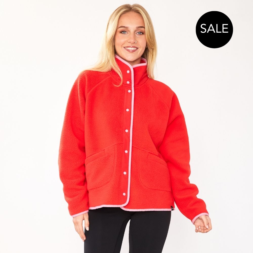 Molly Fleece Jacket (Coral Red/Pink Trim)