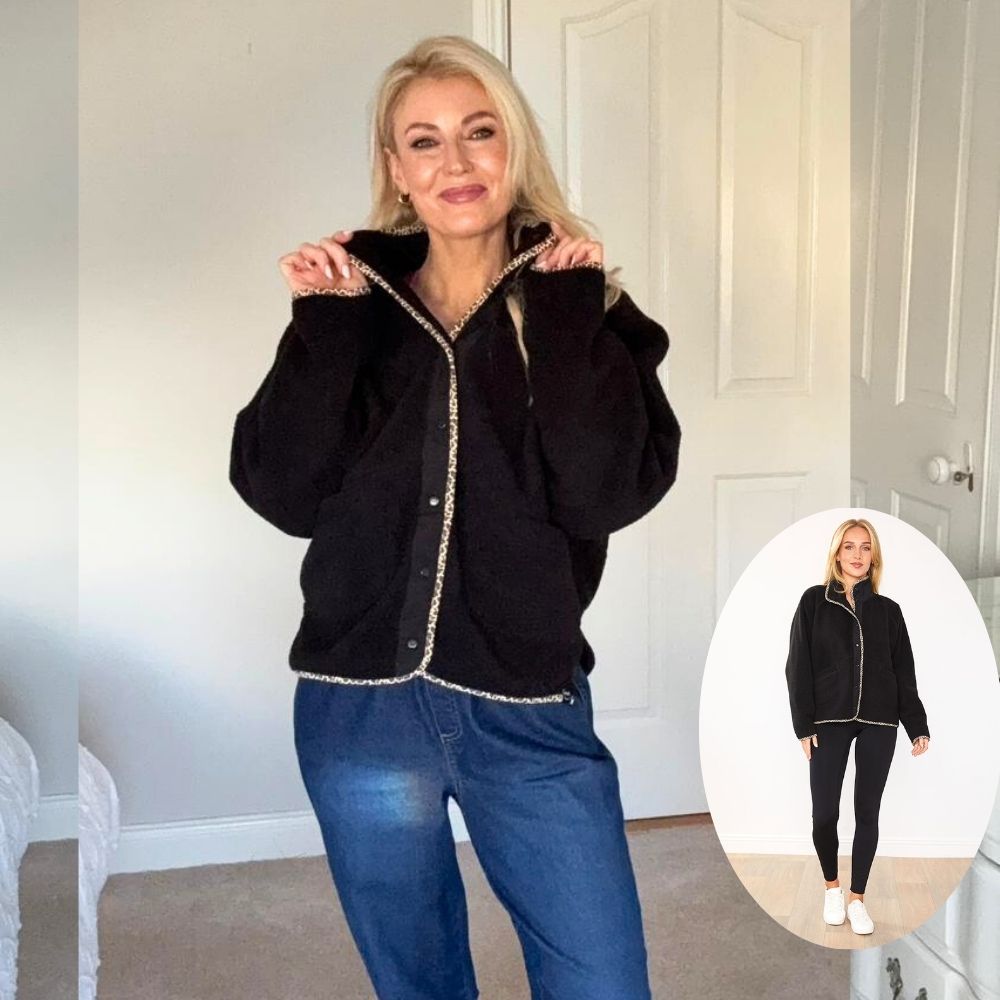 Molly Fleece Jacket (Black/Leopard Trim)