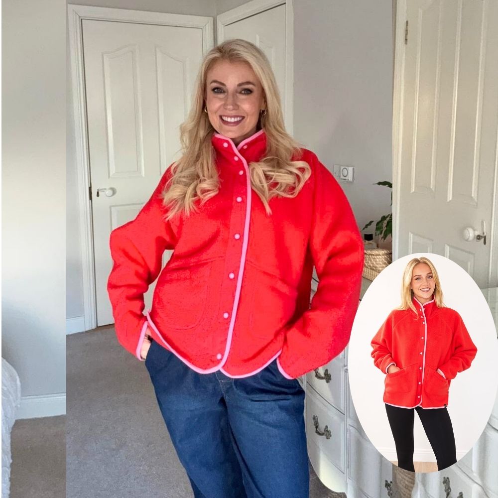 Molly Fleece Jacket (Coral Red/Pink Trim)