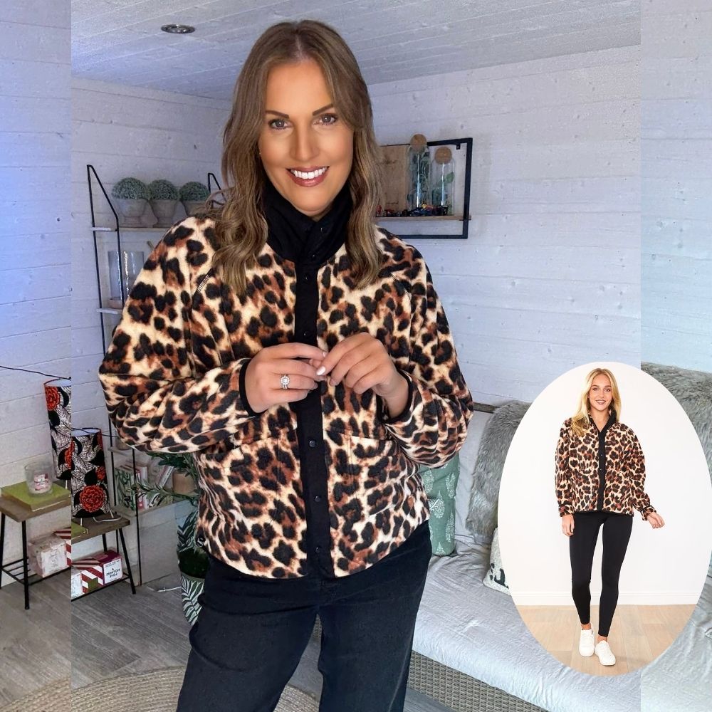 Molly Fleece Jacket (Leopard Print/Black Trim)