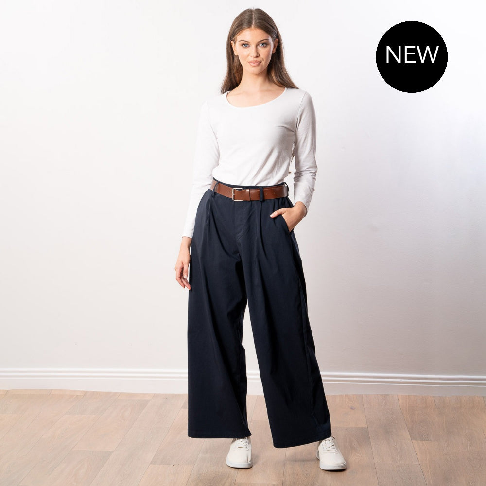 Nora Wide Leg Trousers (Navy)