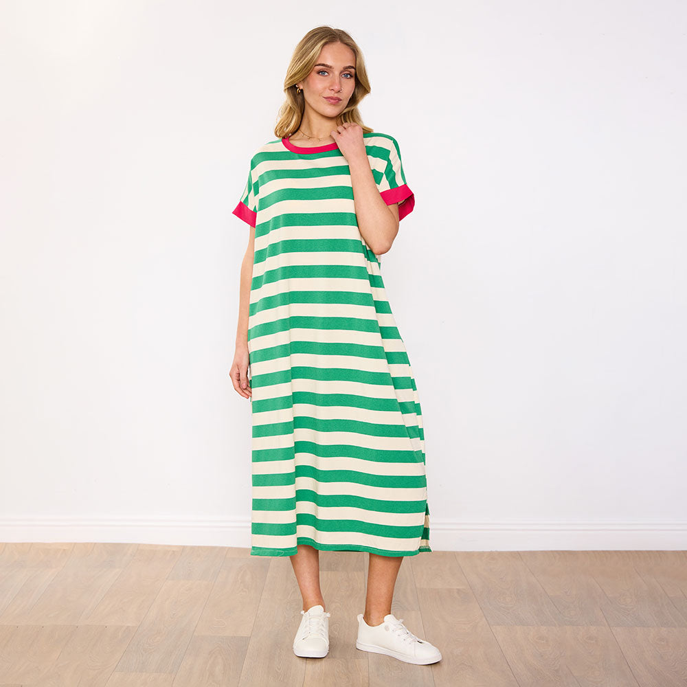 Rachel Dress (Green Stripe/Pink)