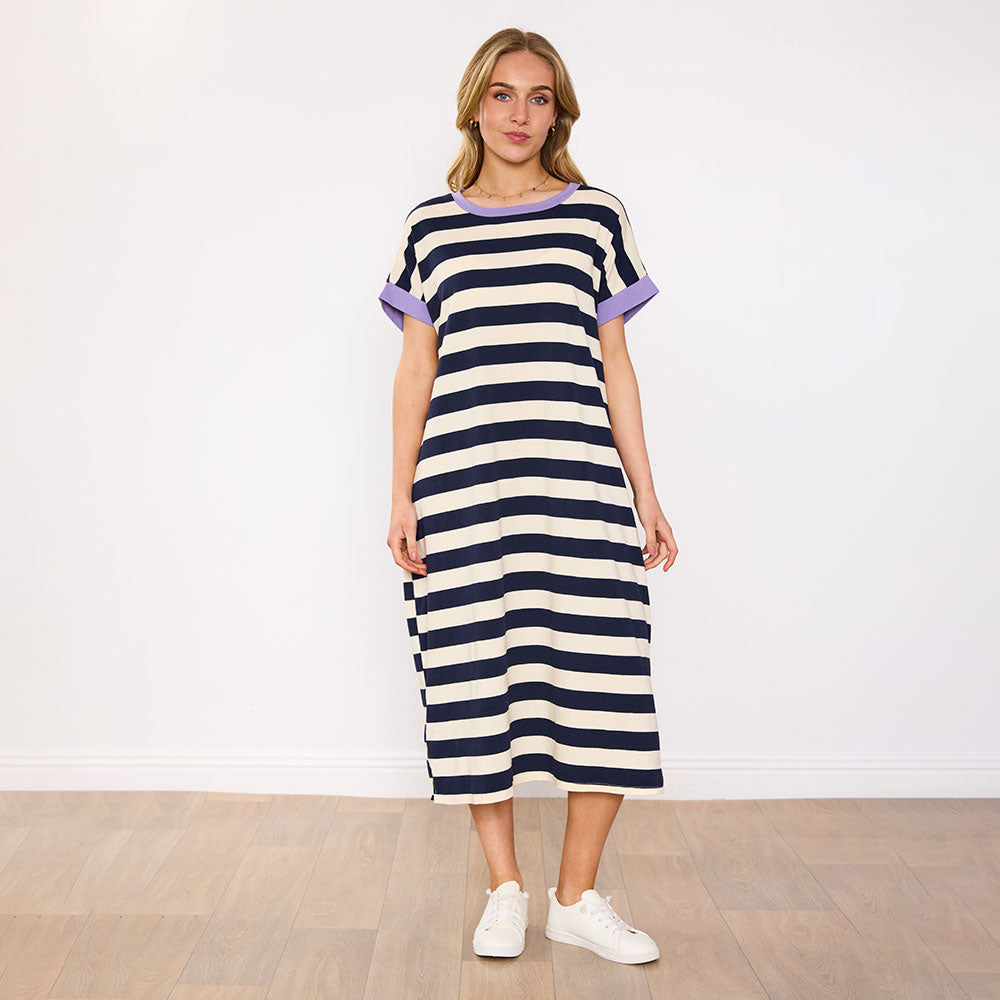 Rachel Dress (Navy Stripe/Lilac)