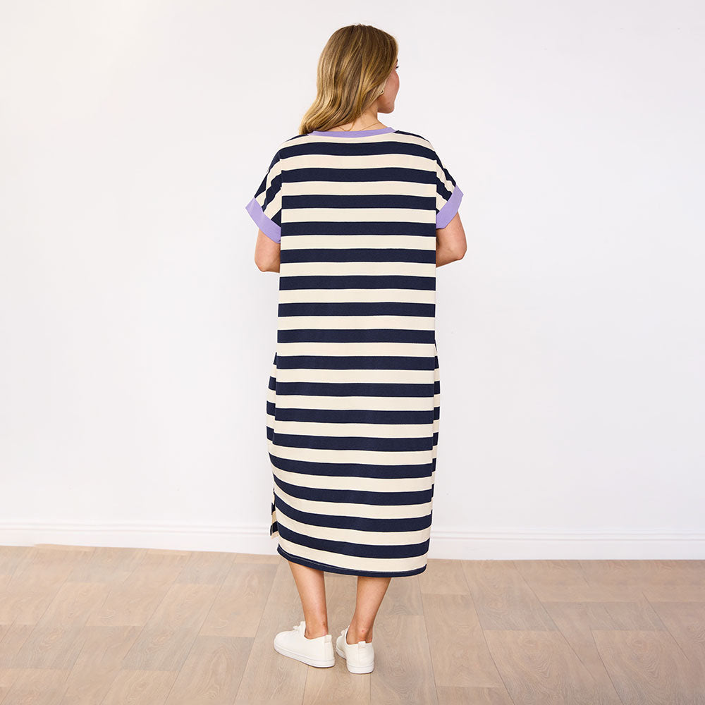 Rachel Dress (Navy Stripe/Lilac)