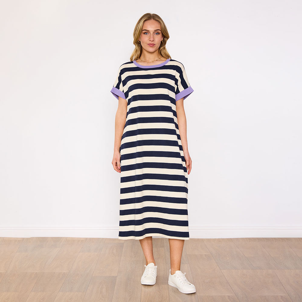 Rachel Dress (Navy Stripe/Lilac)