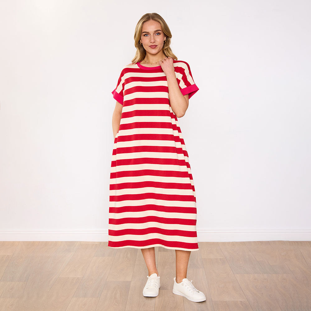 Rachel Dress (Red Stripe/Pink)