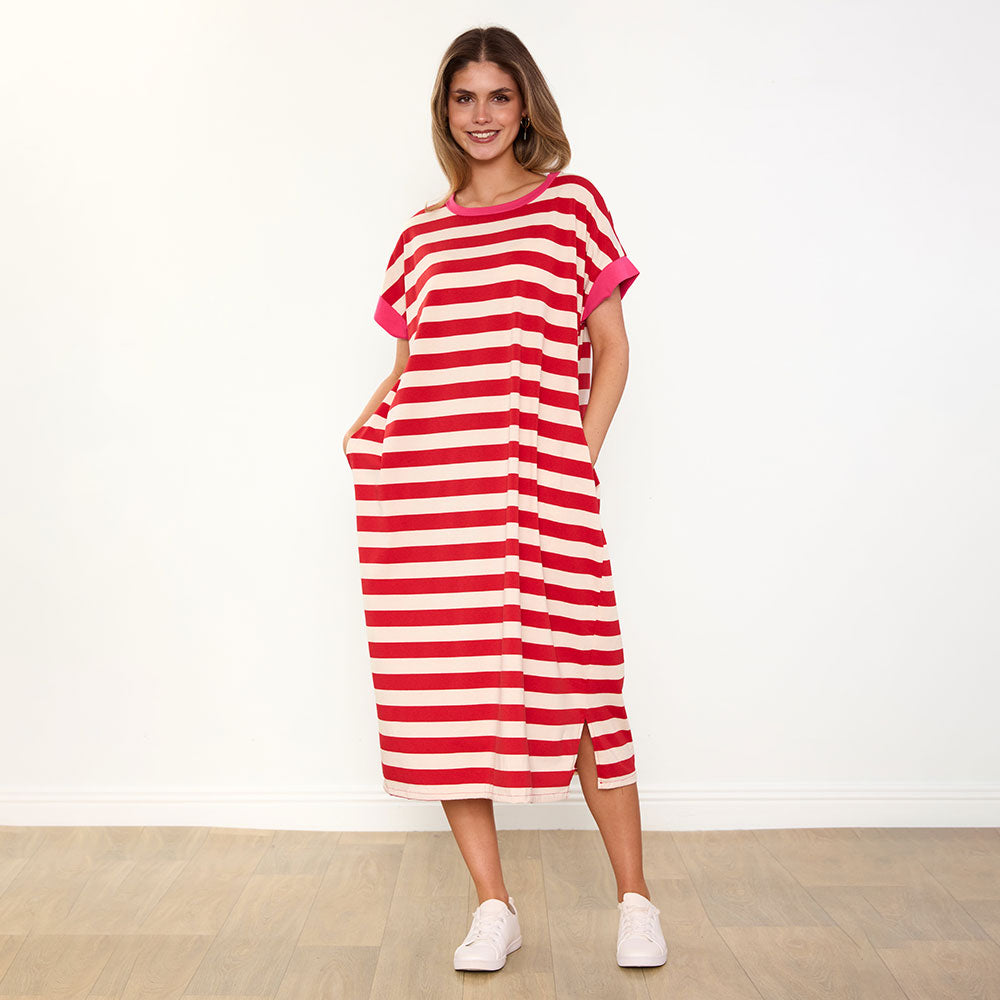 Rachel Dress (Red Stripe/Pink)