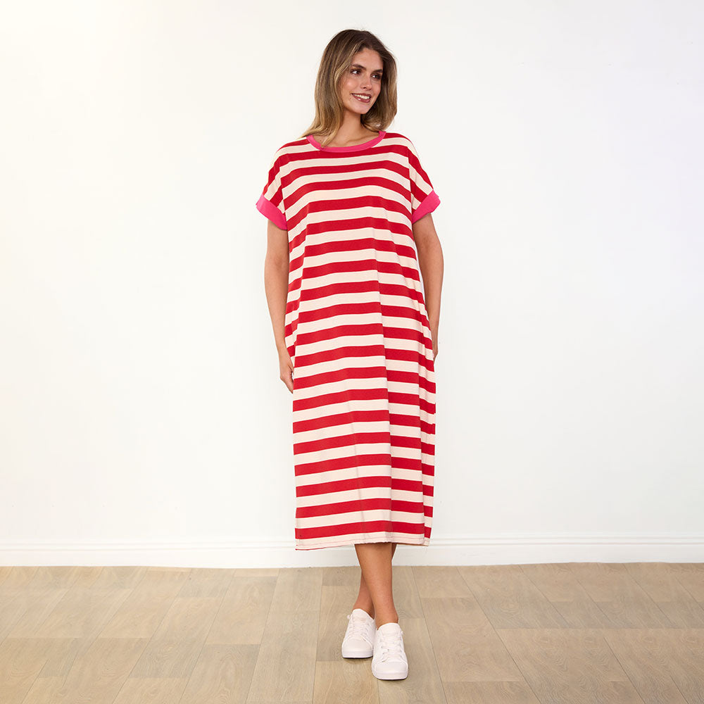 Rachel Dress (Red Stripe/Pink)