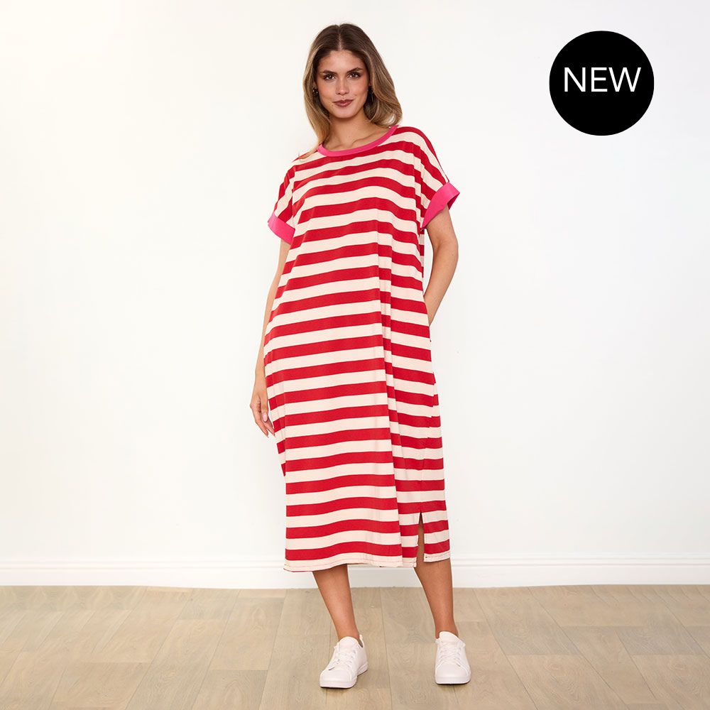 Rachel Dress (Red Stripe/Pink)