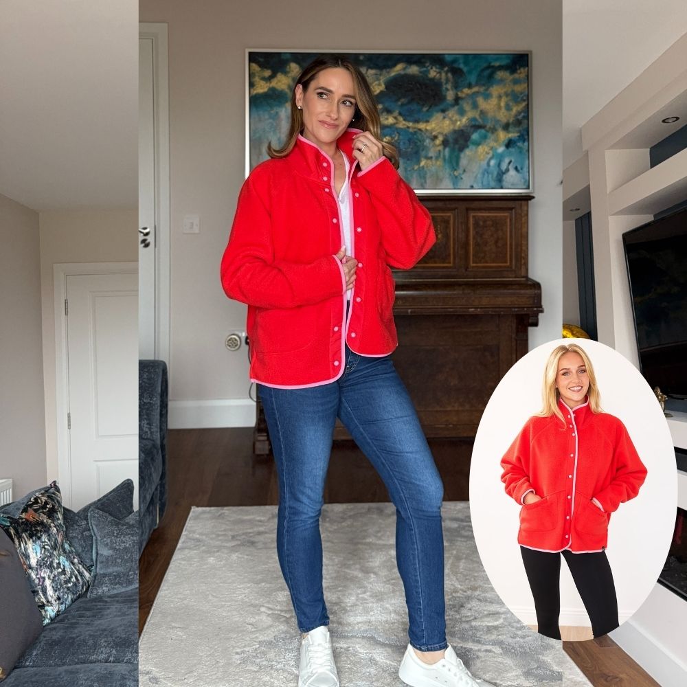 Molly Fleece Jacket (Coral Red/Pink Trim)