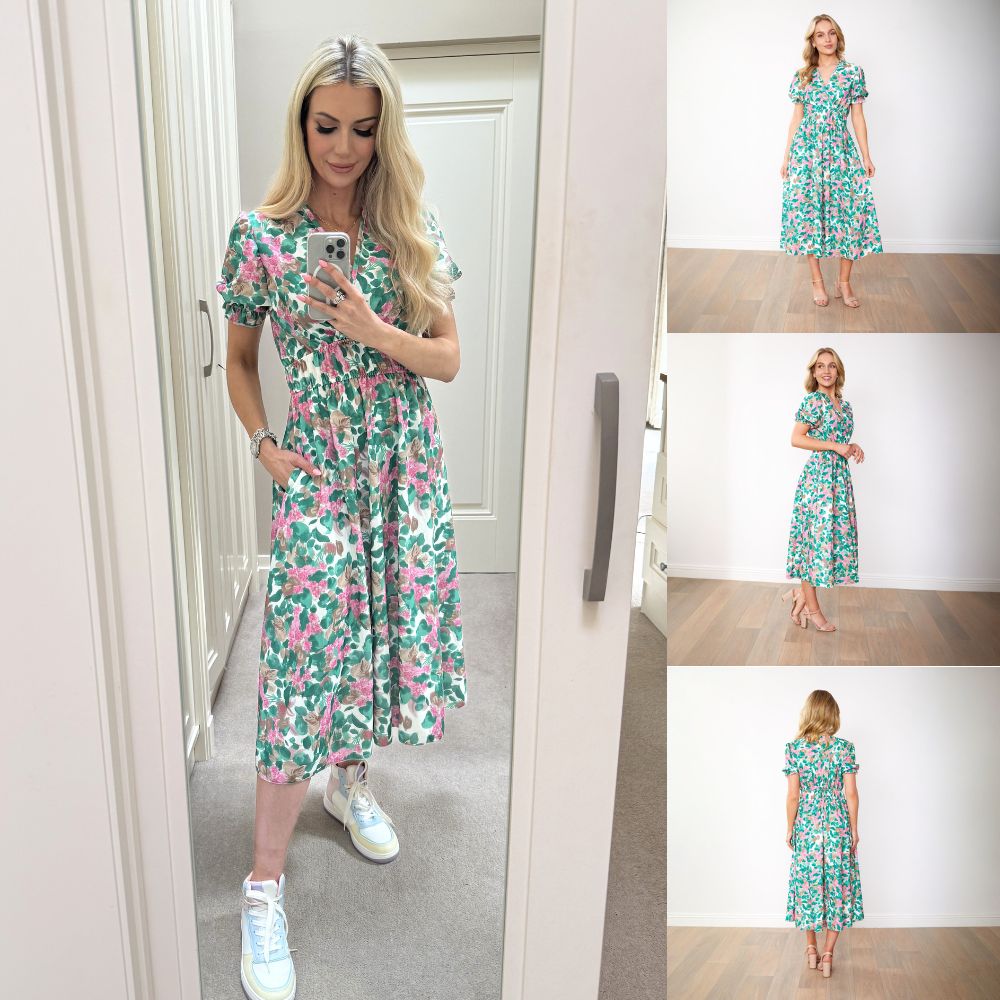 Bonnie Dress (Green Floral)
