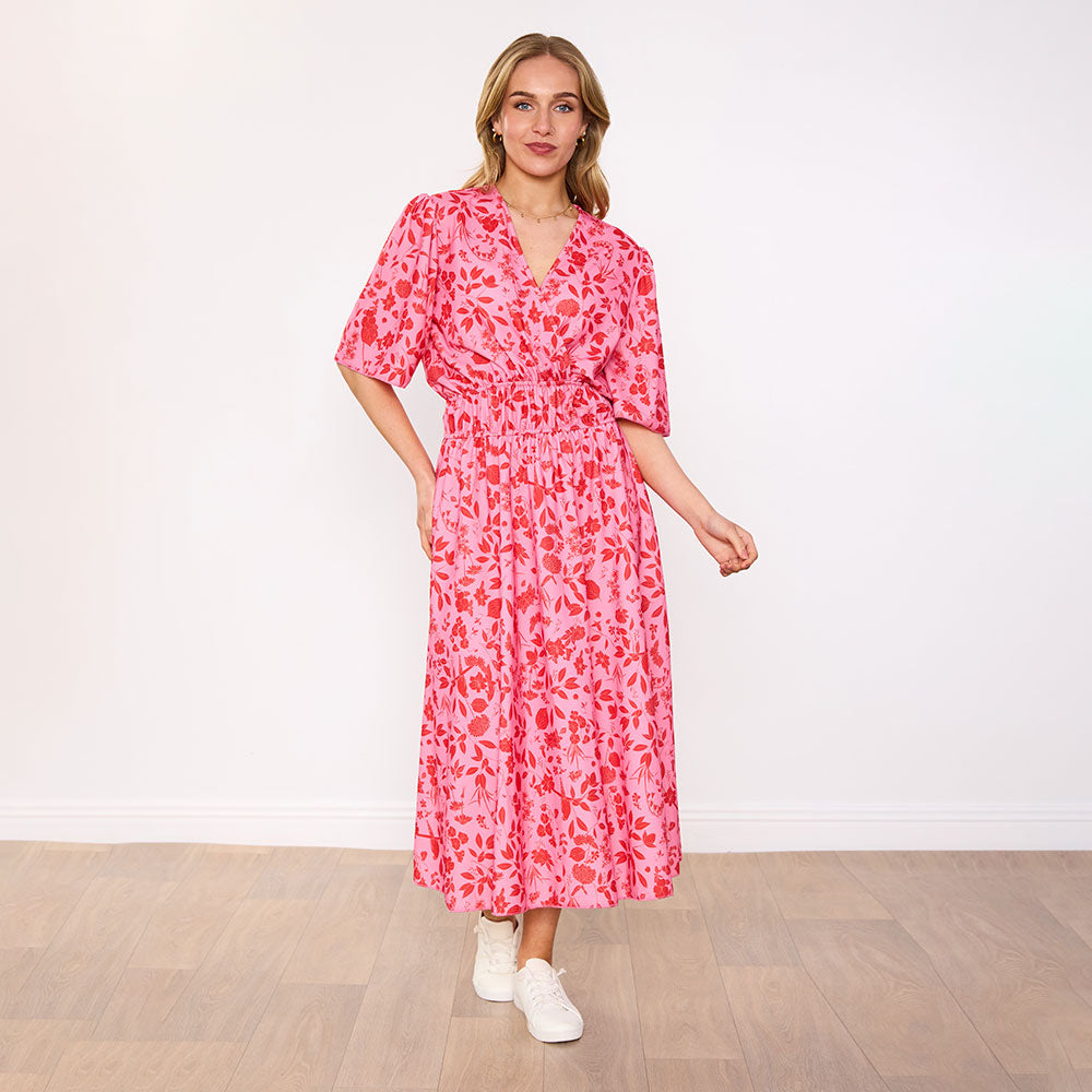 Saoirse Dress in pink raspberry meadow floral print – women's dress – view 6