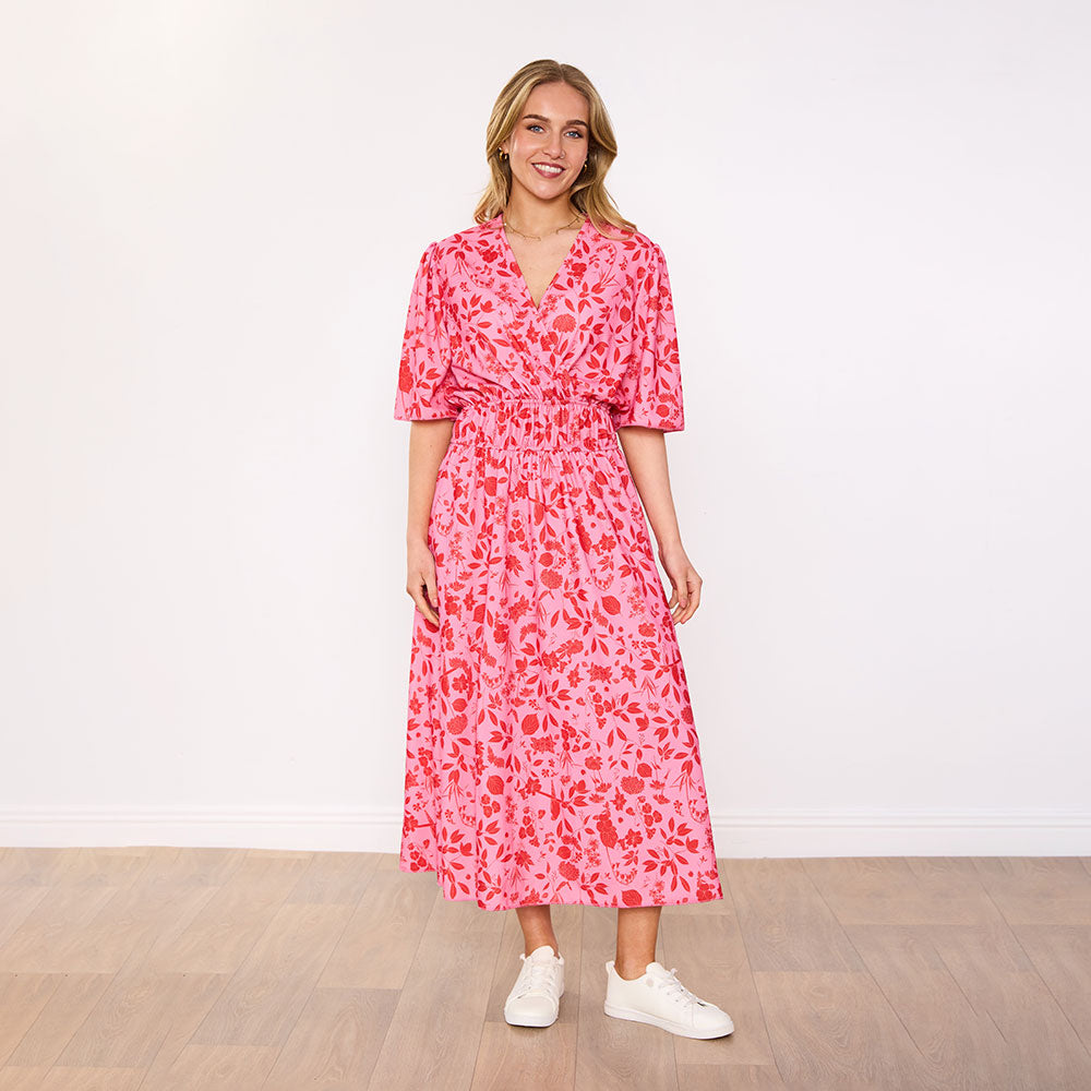 Saoirse Dress in pink raspberry meadow floral print – women's dress – view 9