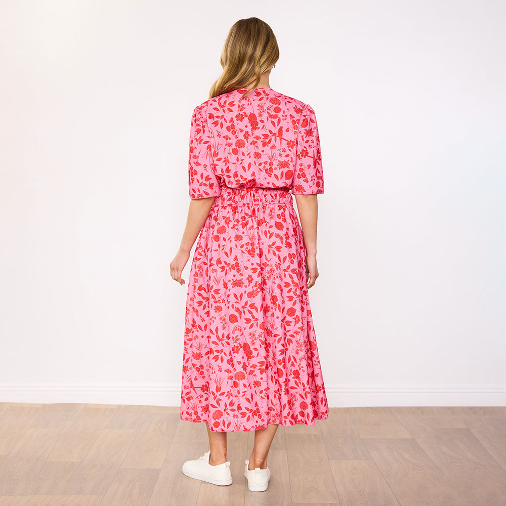 Saoirse Dress in pink raspberry meadow floral print – women's dress – view 8