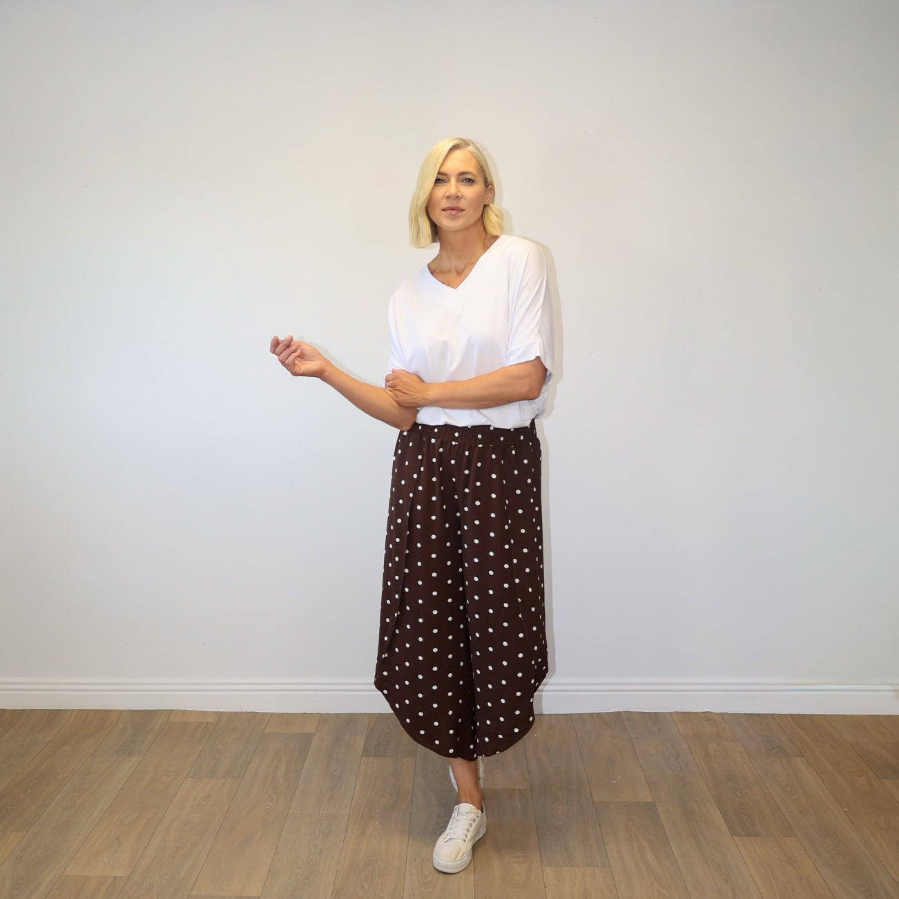 Sasha Wide Leg Pants (Brown Polka Dot)