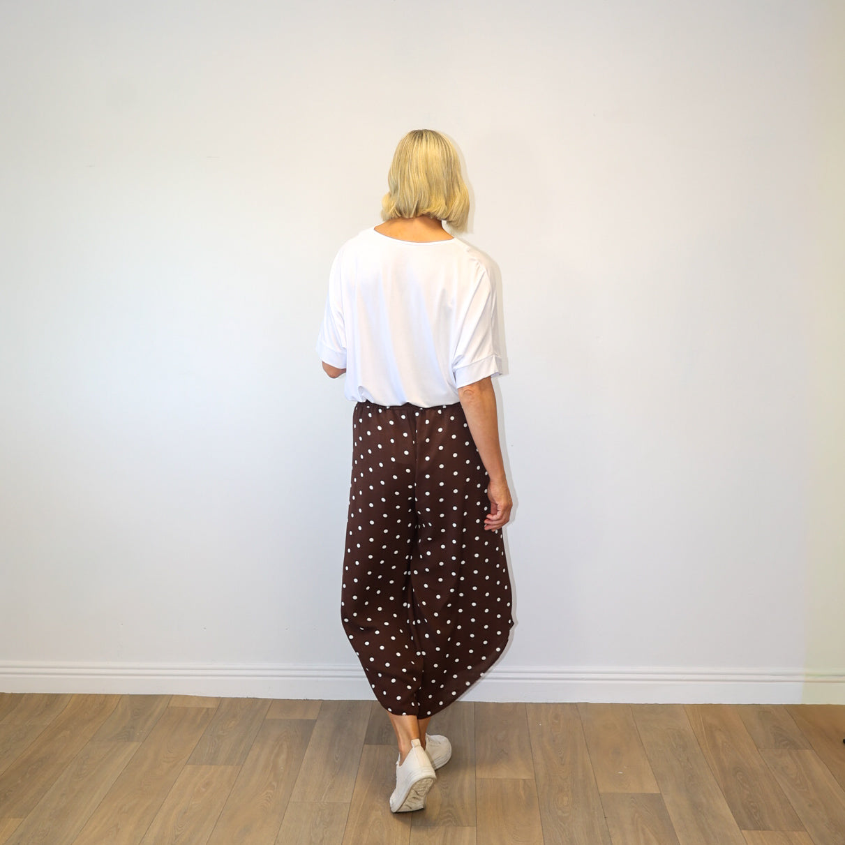 Sasha Wide Leg Pants (Brown Polka Dot)